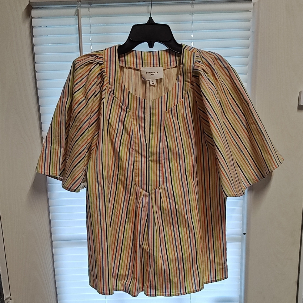 Pomander Place Finley Rainbow Stripe Flutter Sleeve Top